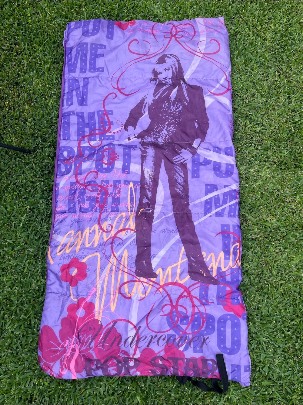 Purple Hannah Montana Sleeping Bag with Floral Artwork
